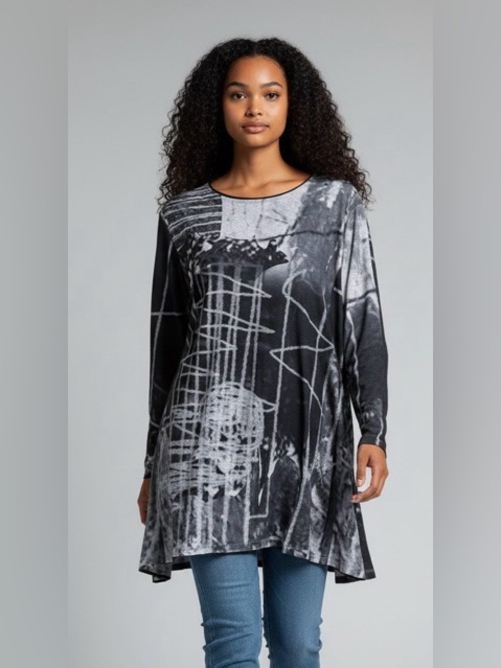 3 Potato  Bland & Gray Abstract Tunic size s/m